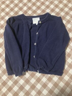 Little English Navy Button-Front Kids Cardigan
